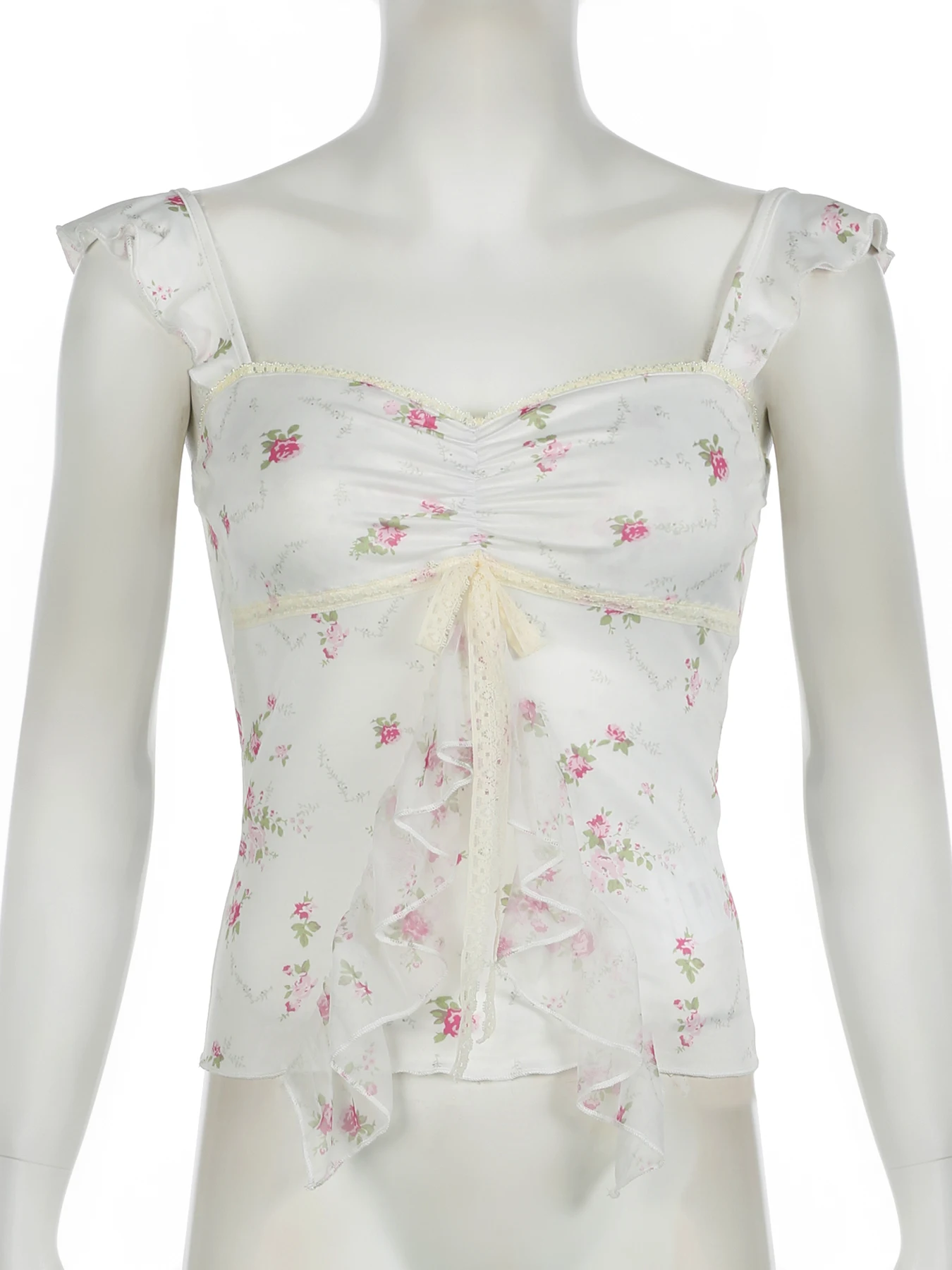 Винтажная женская вязаная майка Rockmore Mika с цветочным принтом без рукавов короткая