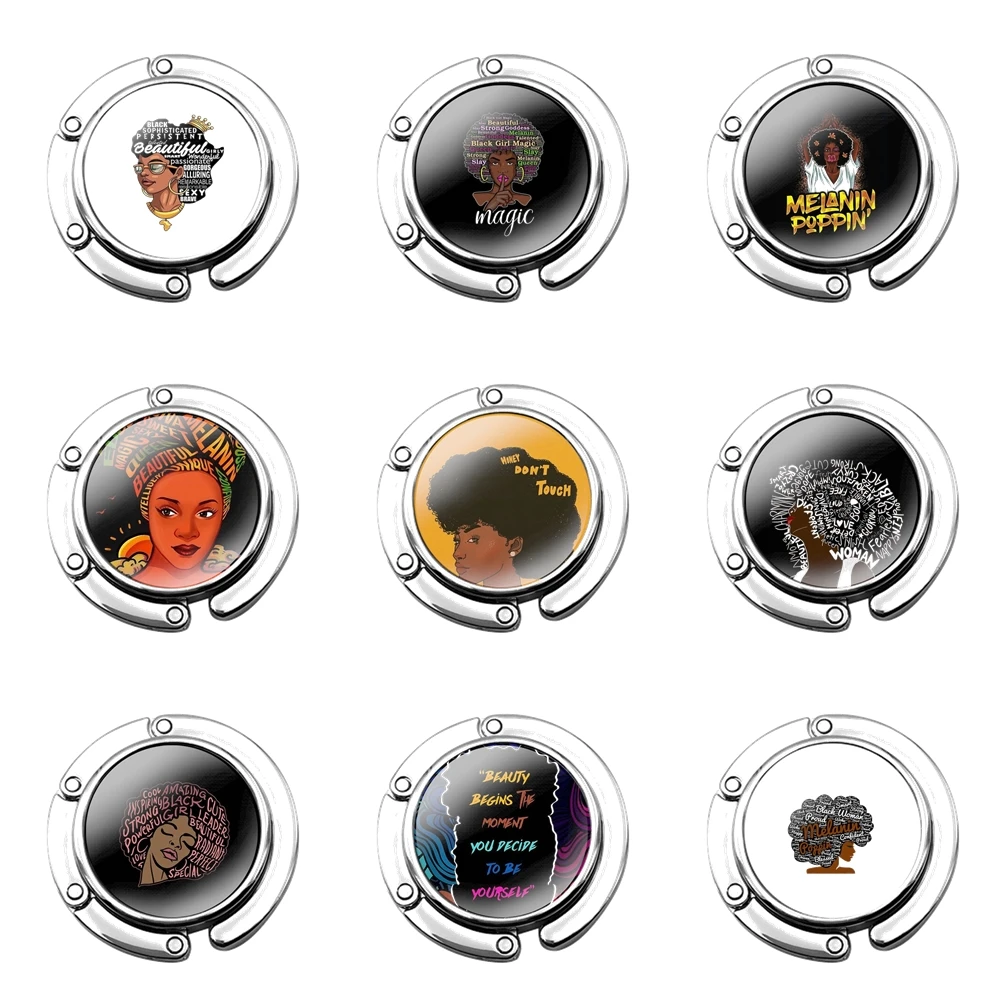 Складной крючок для кошелька для женщин, настольная Сумочка для хранения, складной декоративный крючок для стола, Декор, смешная черная африканская девушка, волшебный меланин, поппин