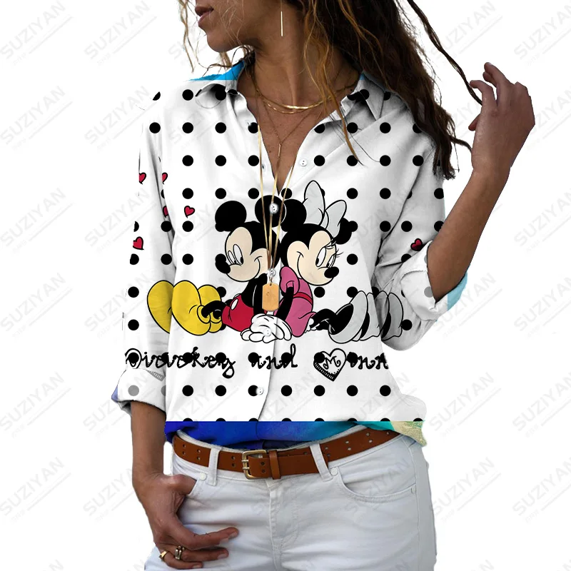 

Disney long sleeve casual shirt ladies blouse loose blouse ladies lapel camisa printed ladies blouse long sleeve