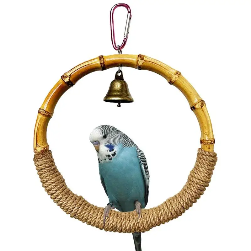 

Parrot Ring Toy Bamboo Rope Perches For Bird Cages Parrot Cage Toys With Bell Chewing Toys Bird Supplies For Parakeets