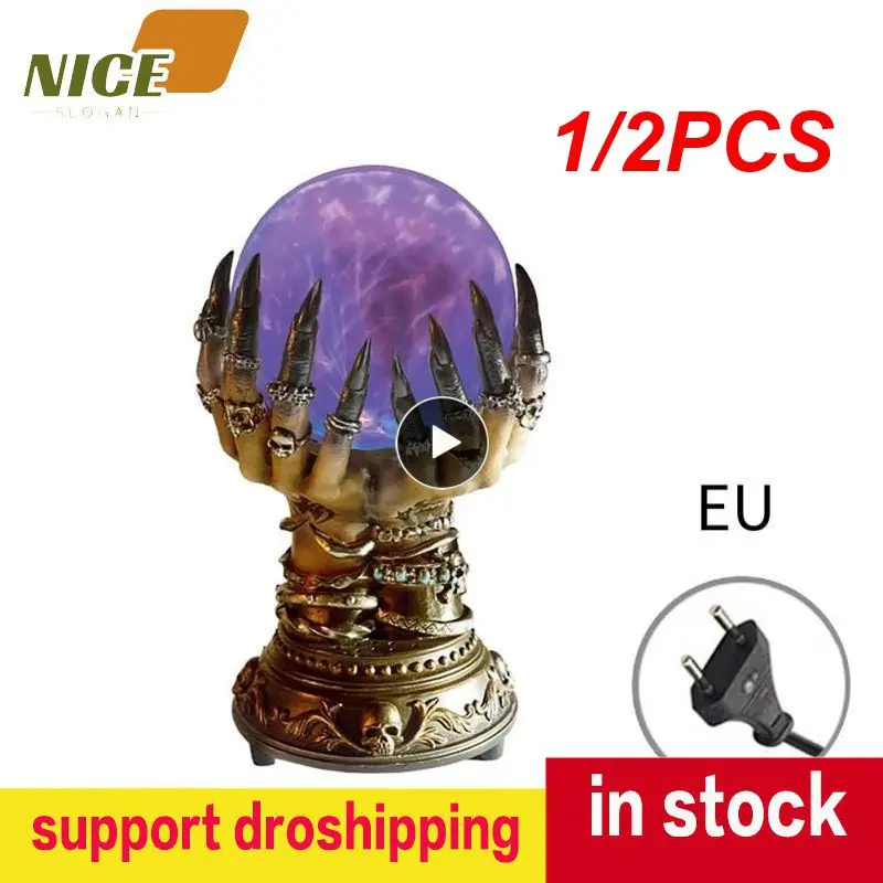 

1/2PCS Witch Crystal Ball Halloween Decor Glowing Crystal Ball Plasma Ball Deluxe Skull Finger Ball Spooky Fortune Telling