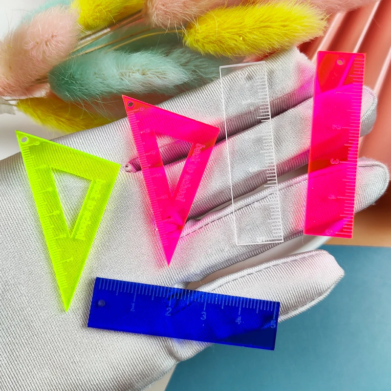 

10pcs/pack Triangle Ruler Acrylic Ruler Charms Back to School Study Stationery Pendant for DIY Earring Keychain Jewelry Making