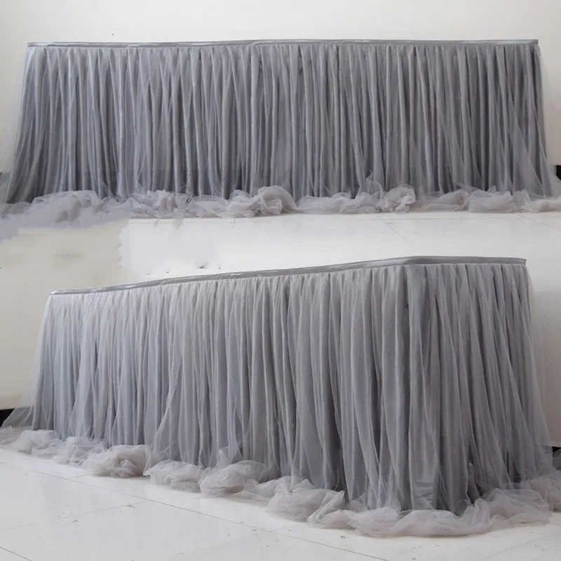 

Mesh Double Layer Mopping Yarn Table Skirt Wedding Reception Desk Tablecloth Birthday Party Wedding Decoration Table Apron