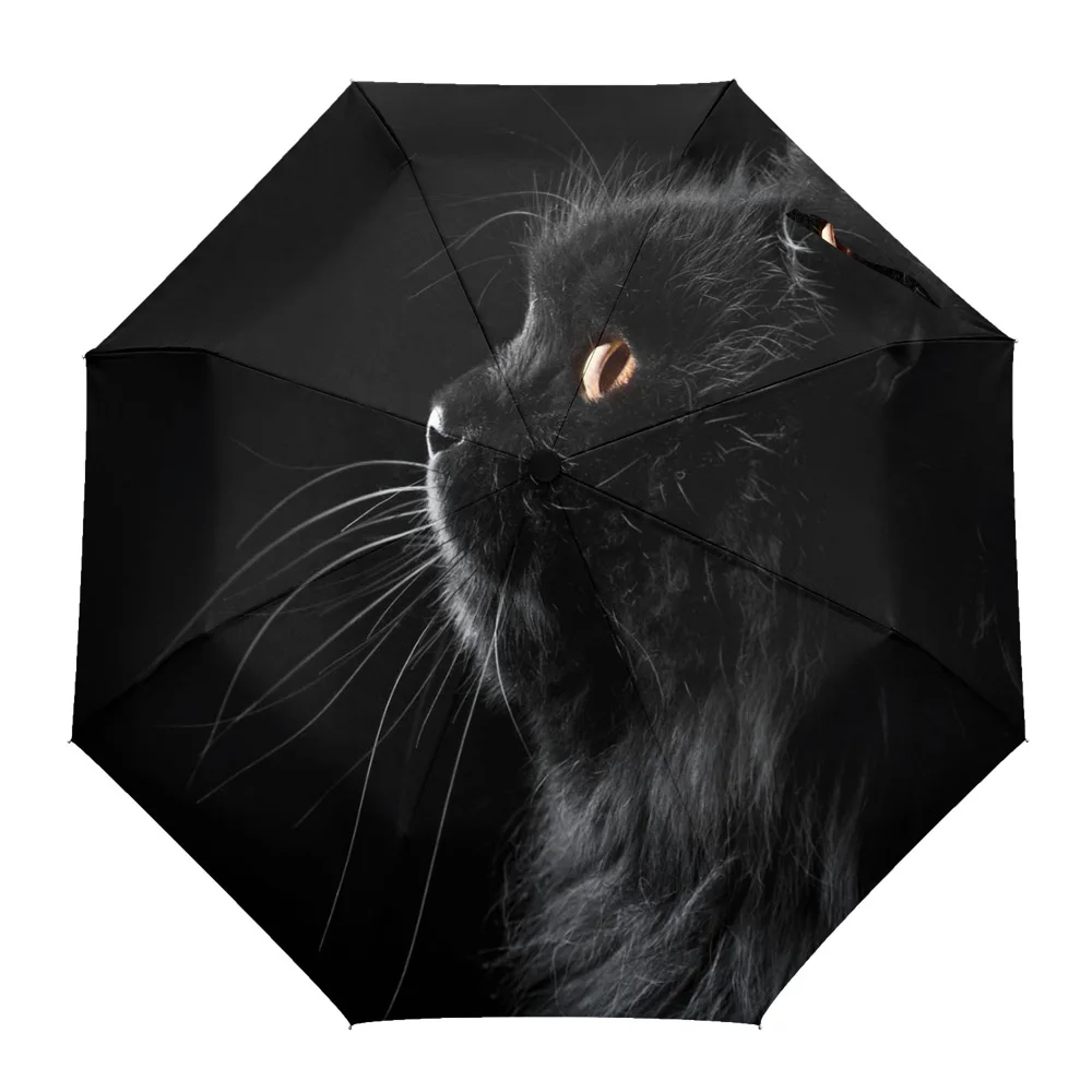 

Black Cat Looking Sideways Print Women Men Rain Umbrella Three Folding Girl Durable Portable Automatic Umbrellas Gift Parasol