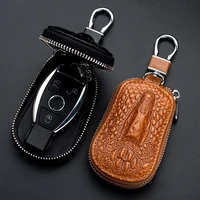 genuine leather car key pouch bag case male luxury vintage leather animal prints holder keychain zipper cover pouch for husband