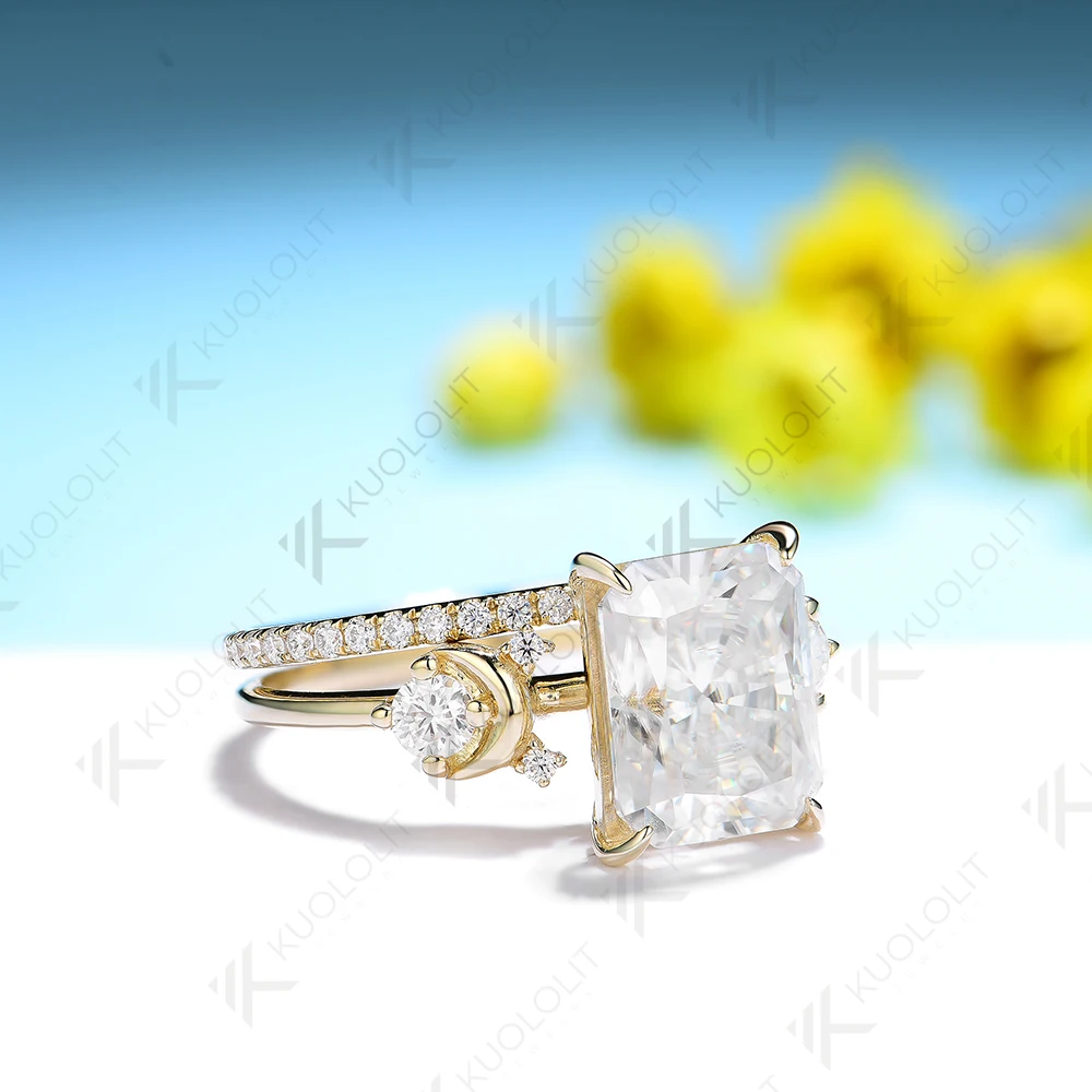 Kuololit 4CT комплект колец с муассанитом для женщин однотонные кольца из желтого