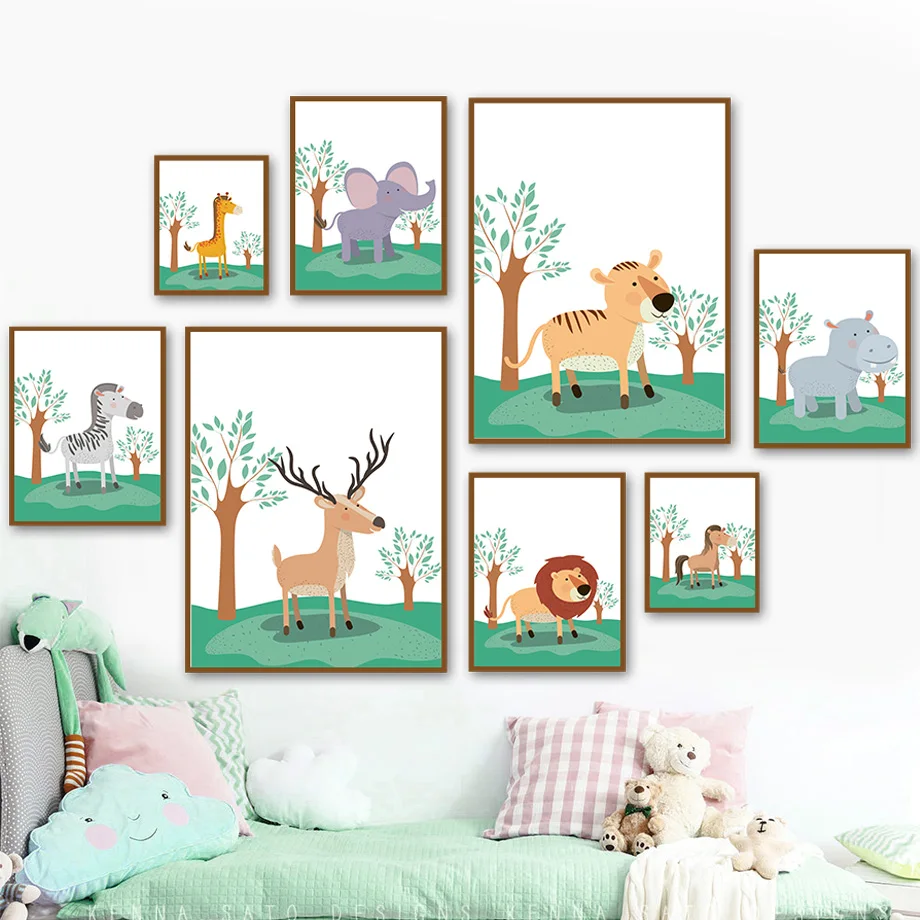 

Elephant Lion Zebra Tiger Giraffe Deer Nursery Wall Art Canvas Painting Nordic Posters And Prints Wall Pictures Kids Room Decor