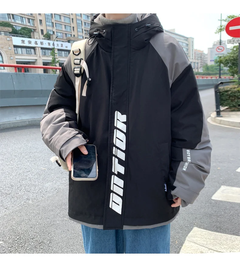 

2023 M-7XL Large Size Autumn Winter Hooded Cotton-Padded Jacket Mens Hip Hop Loose Thick Warm Cargo Coats Streetwear Top Parkas