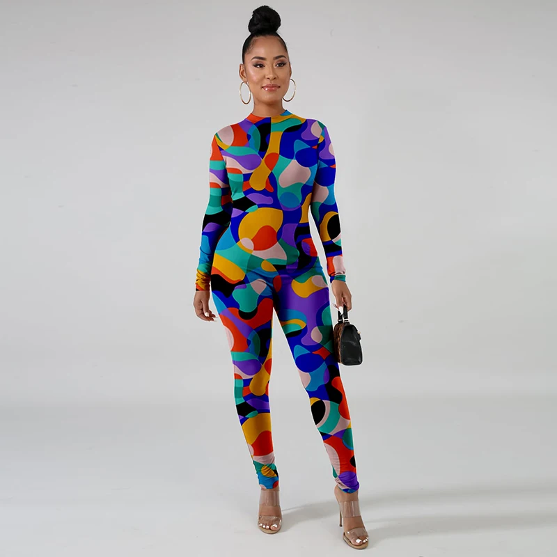 

Znaiml 2022, комбинезоны, комбинезоны с длинным рукавом для женщин, комбинезон, облегающие сексуальные комбинезоны для девушек с принтом и кругл...