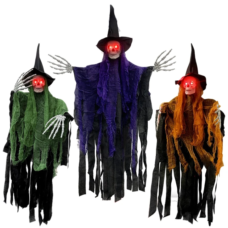 

Halloween Hanging Ghost With Glowing Eyes, Hanging Skeleton Decoration, Hanging Grim Reaper Outdoor Indoor Decor