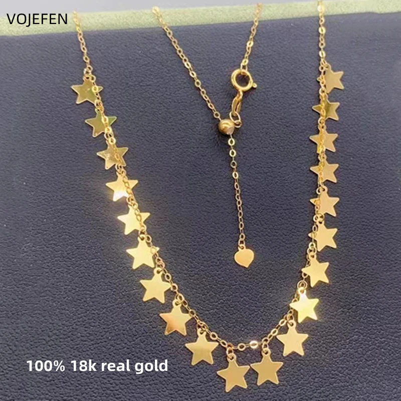 

VOJEFEN 18K Star Pendants Necklaces Jewelry Original AU750 Pure Gold Links Choker Shiny Luxury Jewelery Wholesale Holiday Gifts