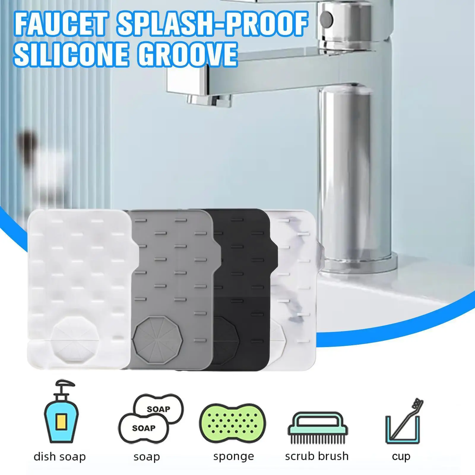 

Silicone Faucet Mat Kitchen Faucet Handle Drip Catcher Double Use Pad Water Splash Faucets Mats Sided Sink Drain T4C2 Guard H7F5
