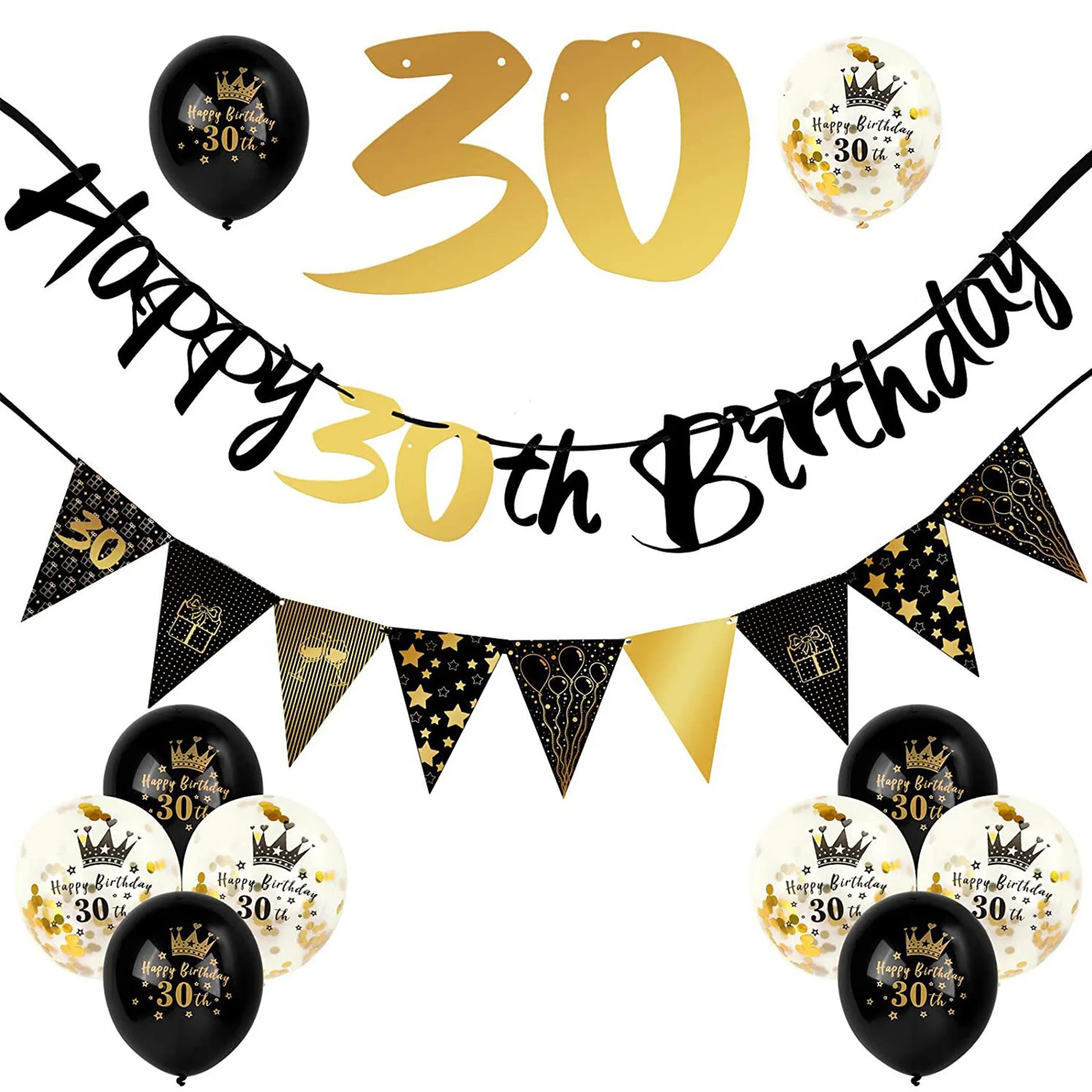 

Birthday Party Banner 4.9x0.5ft Golden Triangle Flag Banner With 10 Happy Birthday Slogan Balloons For 18 21 30 40 50 60 Years O