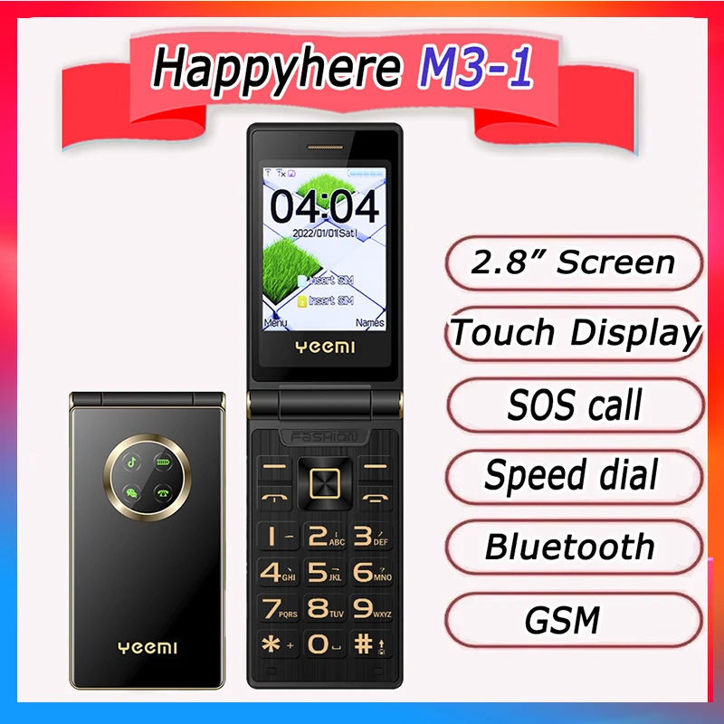2023 Flip GSM cell phones Touch screen Elderly Push-button cheap  Quick Dial SOS Blacklist Torch Large Key Camera FM Raido