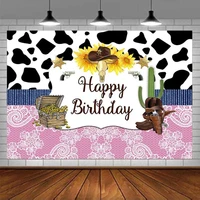 Cowboy Backdrop Black White Pink West Rodeo Sunflower Hat Riding Boots Treasure Cactus Birthday Party Background Family Decor