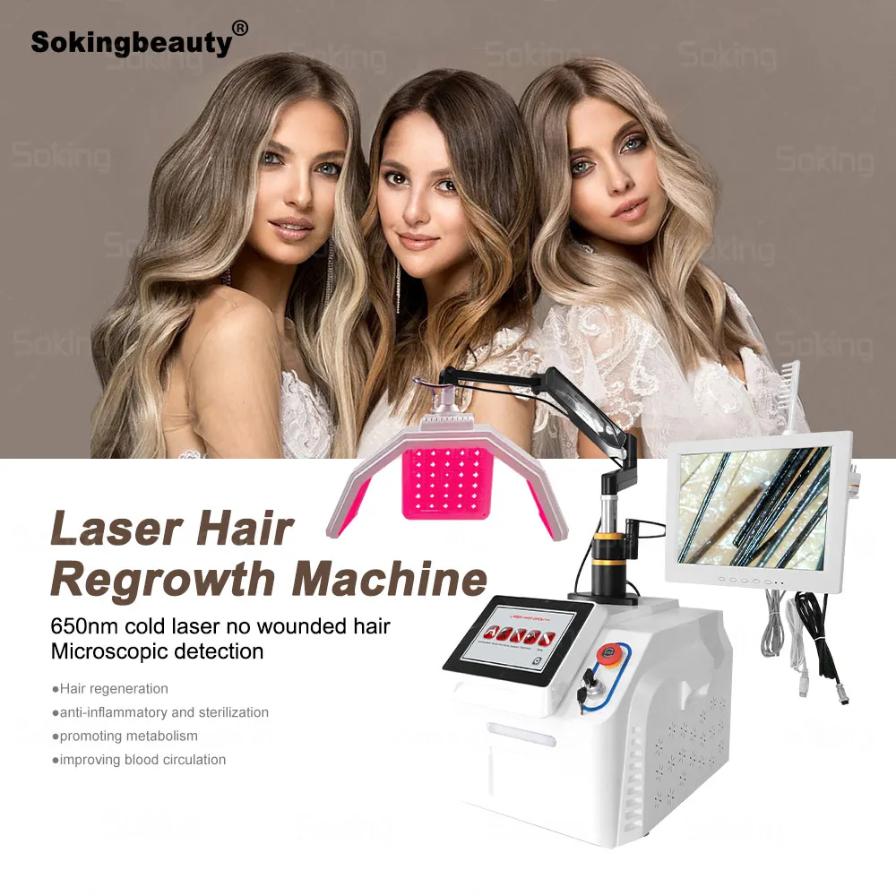 

Professional Hair Growth Machine 650nm Cold Diode Laser Red Light Anti-Hair Loss Therapy Hair Follicle Scalp Detection Equipment