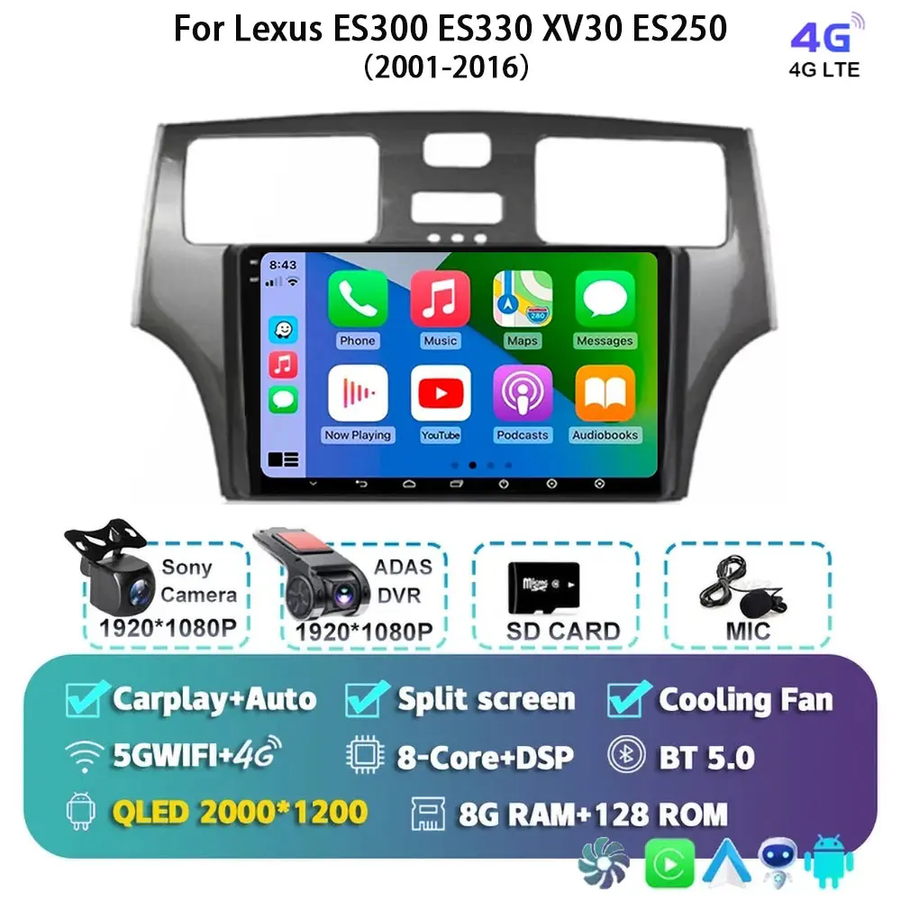 

Автомобильный радиоприемник Android 15, для Lexys ES300 ES330 XV30 ES250 2001-2006, мультимедийный стерильный видеоплеер, авто Carplay, графики, 2Din DVD Navi