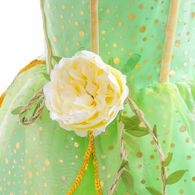 Новый костюм Тинкер Белл для девочек 2025 года на Хэллоуин детей зеленое нарядное