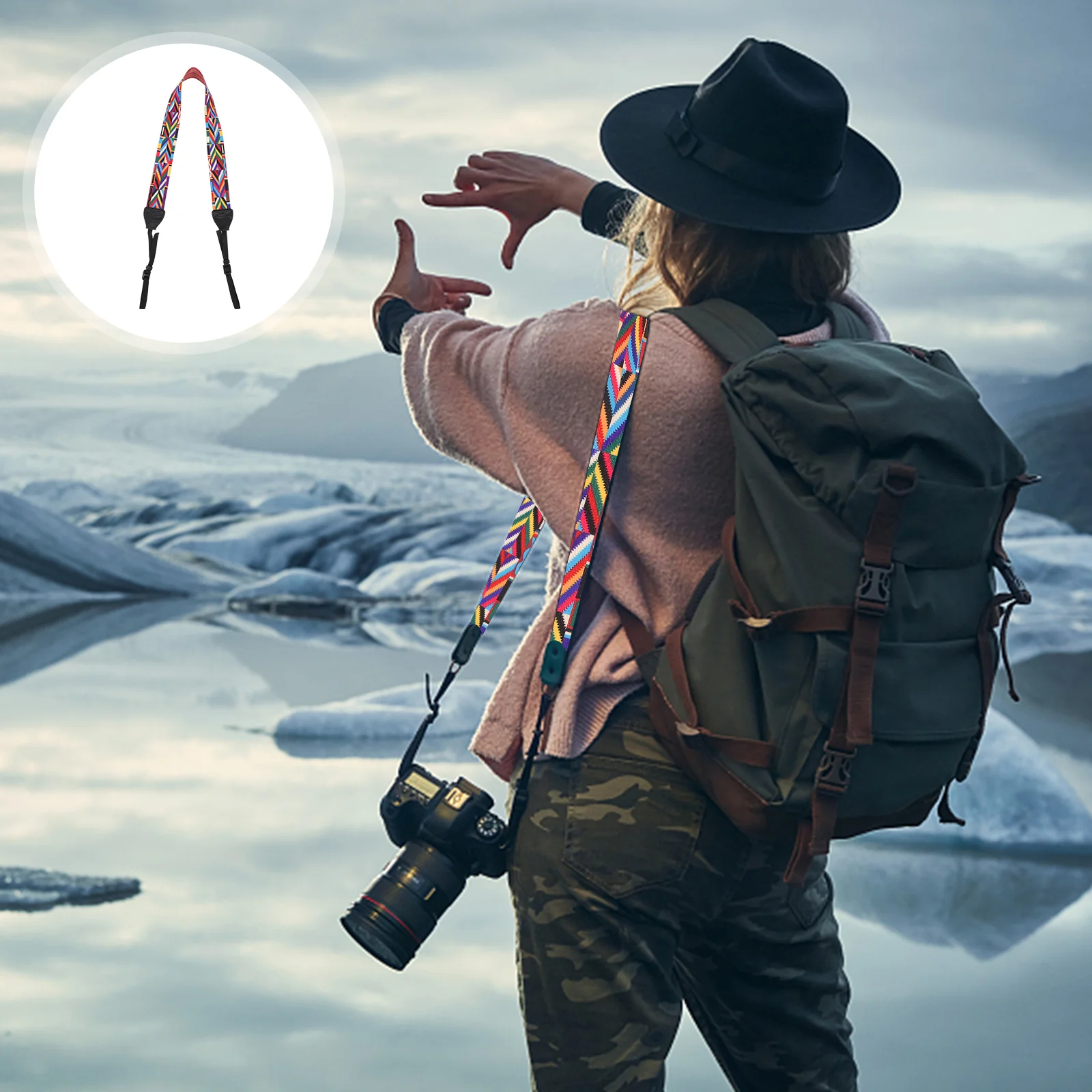 

Retro Ethnic Style Multi-Color Shoulder Neck Strap Camera Strap for Men