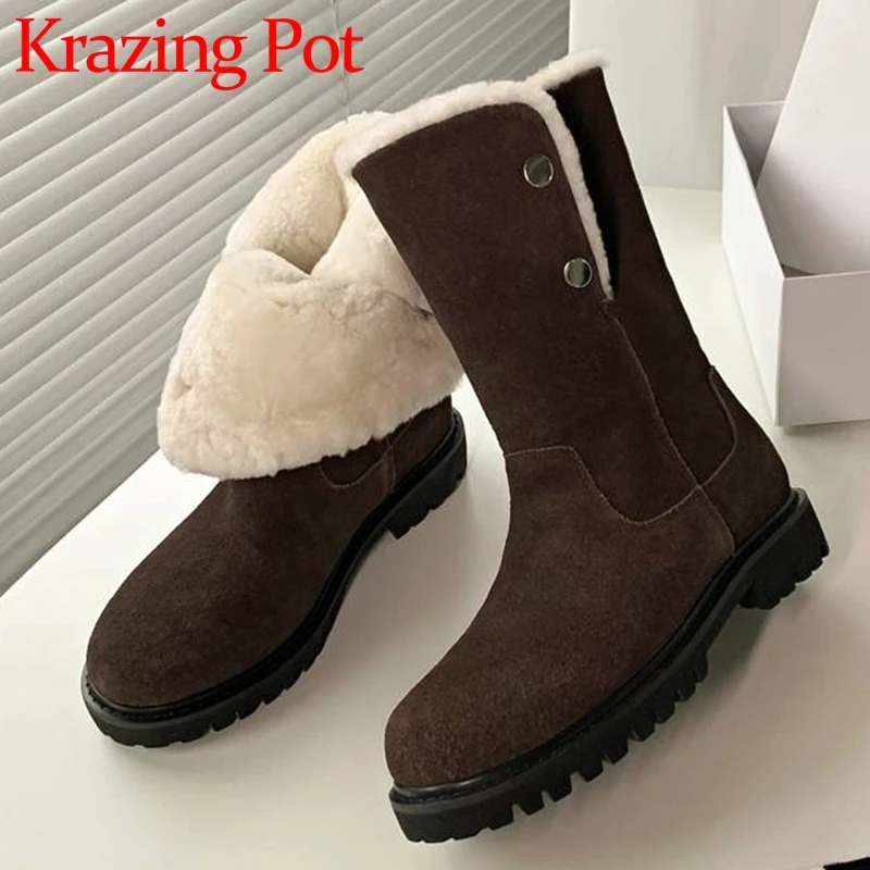 

Сапоги Krazing Pot зимние из шерсти и замши, с круглым носком, на среднем каблуке