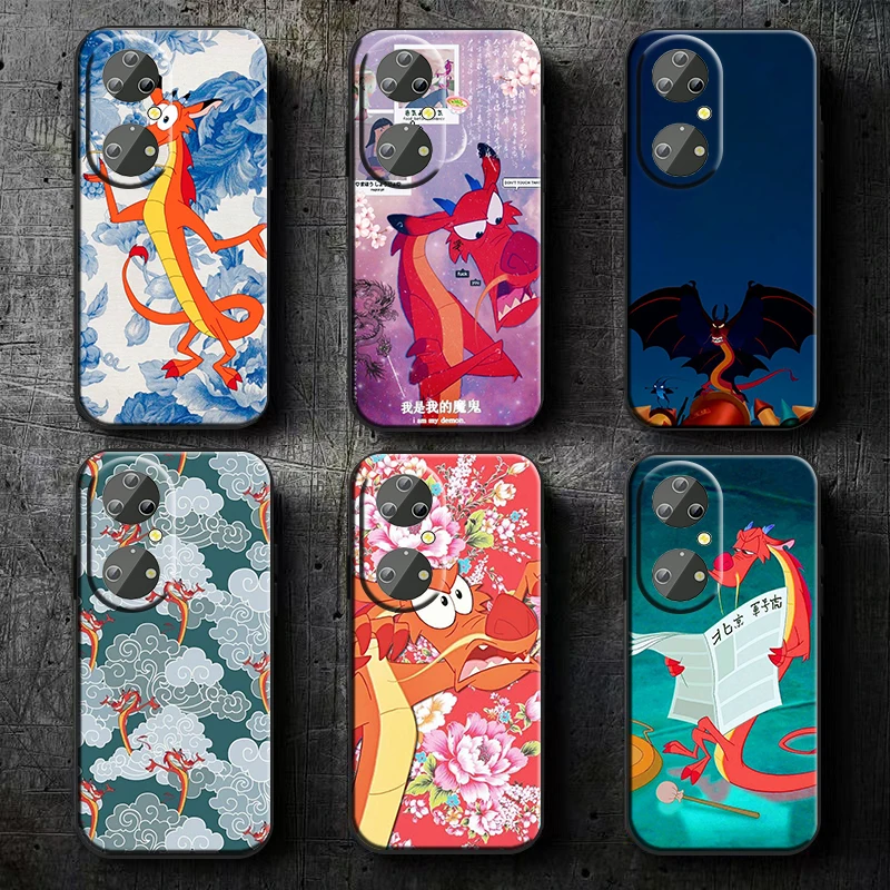 

Disney MULAN MUSHU Gragon For Huawei P50 P40 P30 P20 Lite 5G Nova Plus 9 SE Pro 5T Y9S Y9 Prime Y6 Balck TPU Phone Case