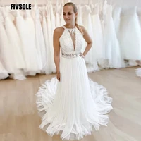 fivsole beach halter lace tulle wedding dress for women 2022 boho luxury crystals floor length sexy bridal gowns robe de mari%c3%a9e