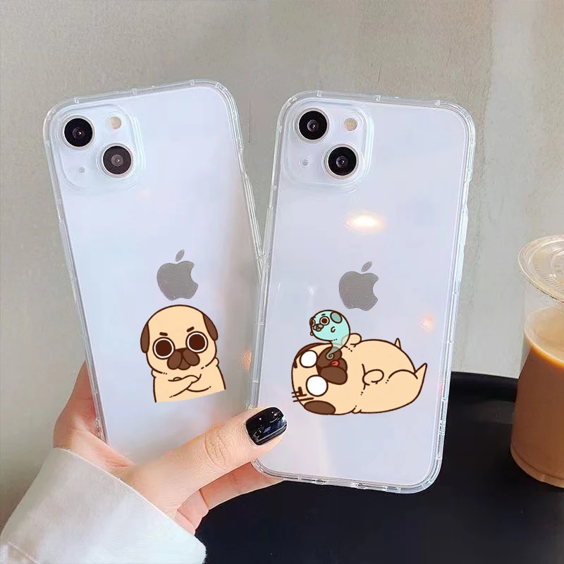 

Cartoon Animal Pug Dog Clear Phone Case For iPhone 11 Pro Max 12 13 Pro Mini X XR XS Max 6 6S 7 8 Plus Se2 TPU Coque