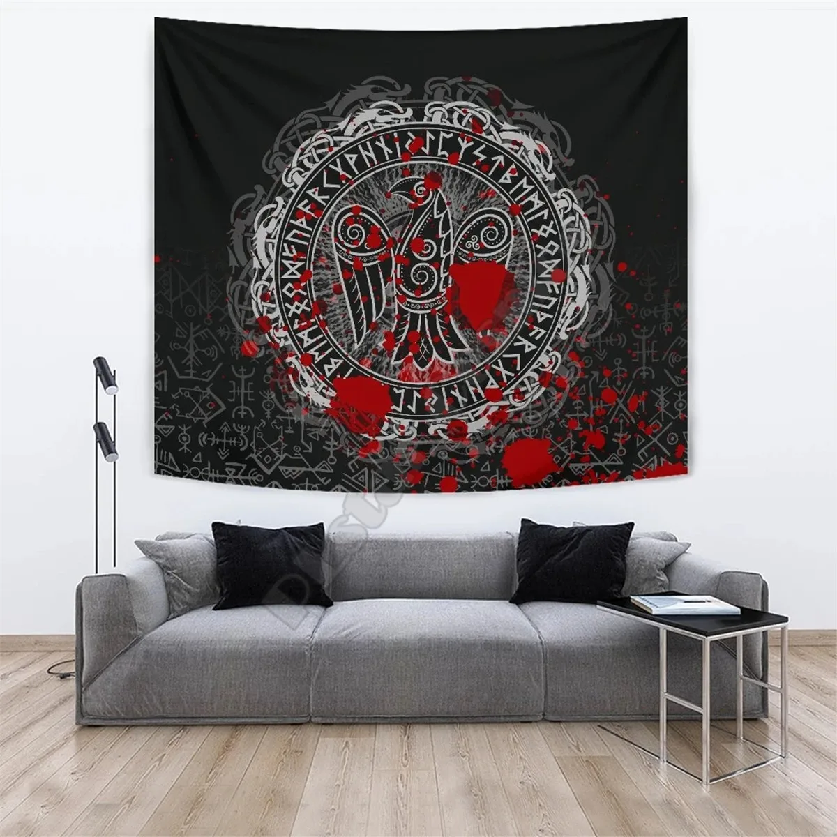

Viking Style Tapestry Raven Celtic Tattoo Blood 3D Printed Wall Tapestry Rectangular Home Decor Wall Hanging Home Decoration