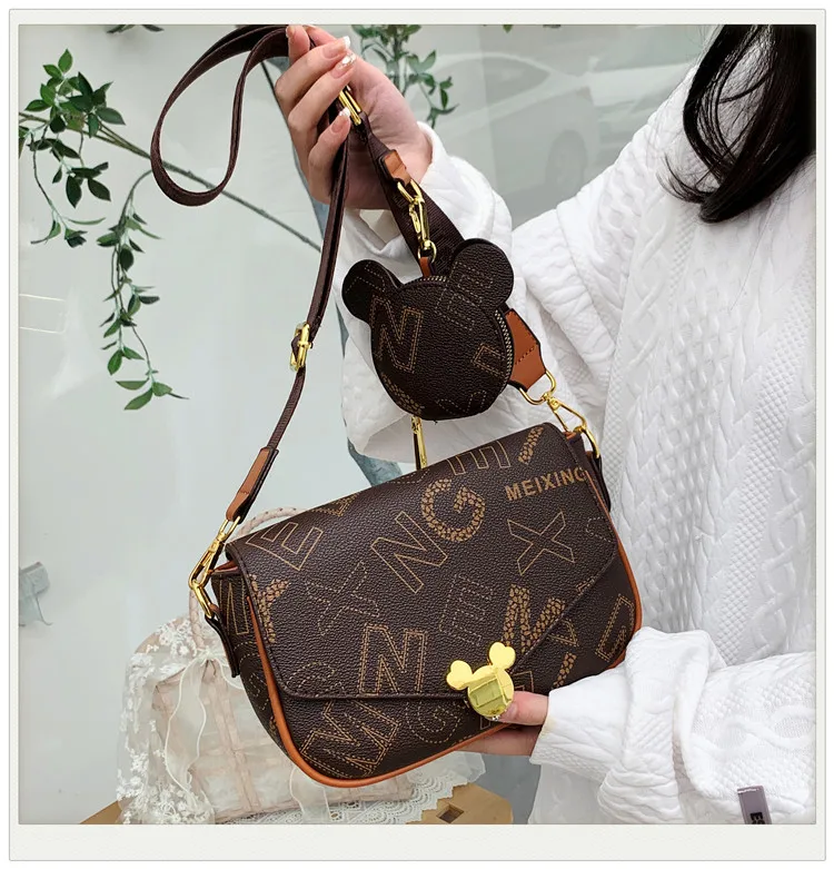 Disney Mickey Print Bag Female Mini Bag Two-piece Coin Purse Flip Small Square Bag One Shoulder Messenger Bag Ladies Bag