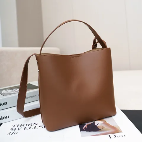 Новая портативная кожаная женская сумка, модная простая сумка-мешок, вместительная сумка через плечо, Повседневная сумка через плечо