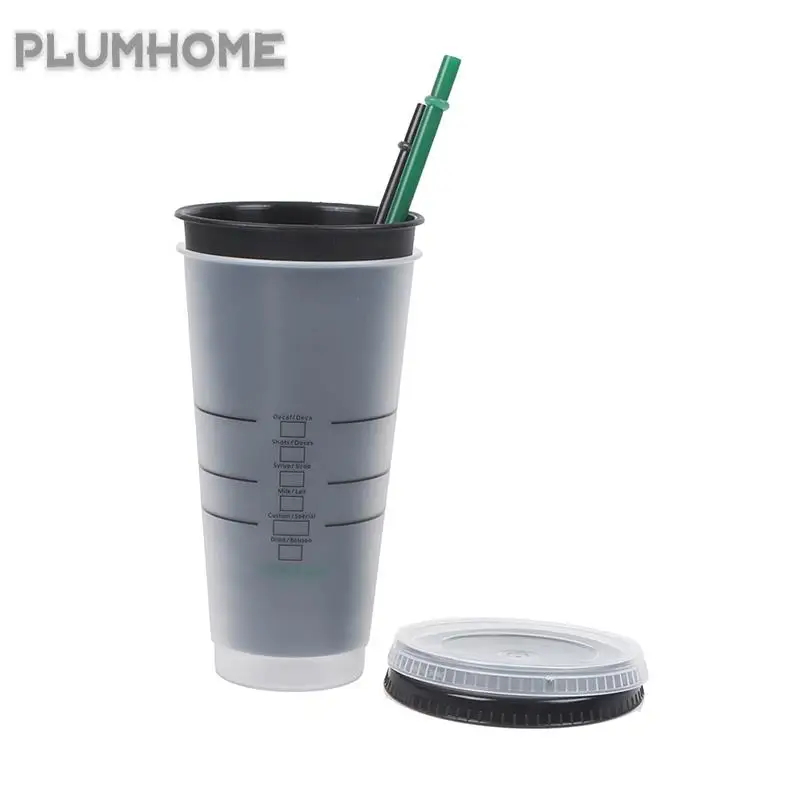 

710 мл черная белая соломенная чашка с крышкой меняющая цвет кофейная чашка с крышкой пластиковый стакан матовая кофейная Бутылка Чашка