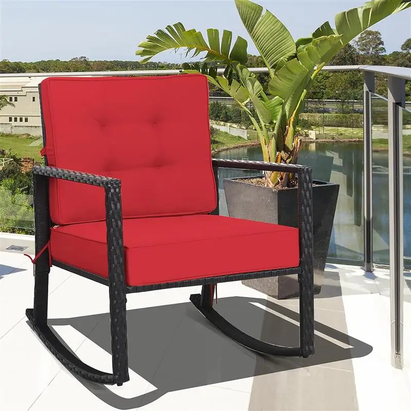 

WFS Cushions,Patio Rattan Rocker Chair,Outdoor Glider Wicker Rocking Chair Cushion,Red