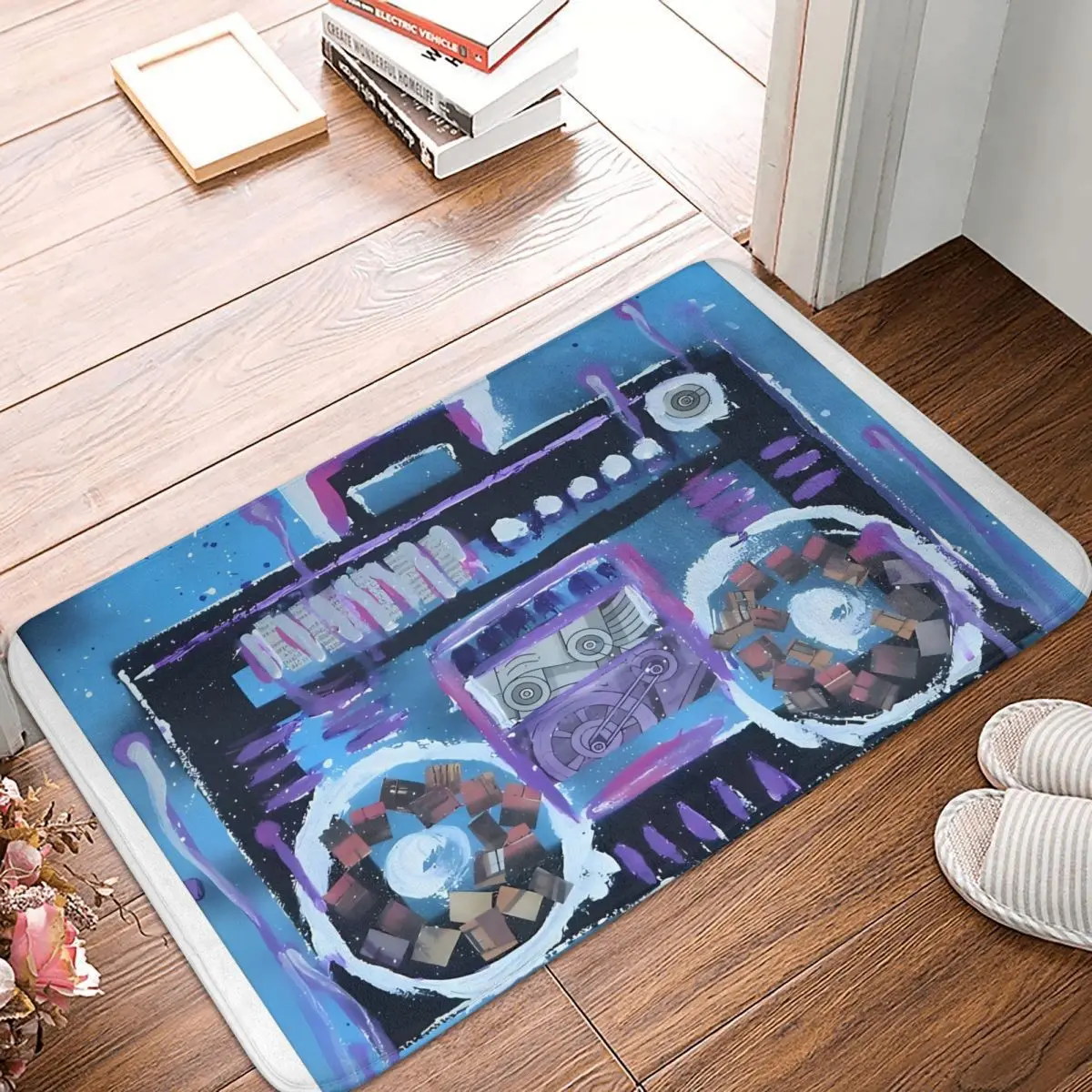Watercolor Boombox Boom Box Music Anti-Slip Rug Doormat Bath Mat Balcony Carpet Indoor Decorative