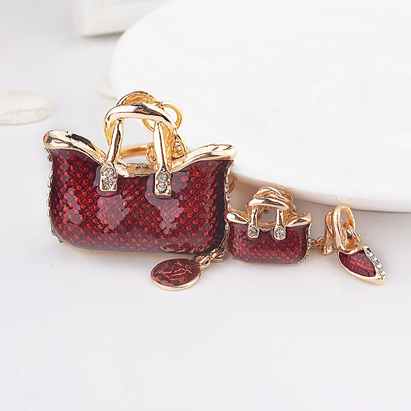 

Fashion High Heels Double Handbag Keychain Rhinestone Car Keyring Women Bag Charm Wallet Pendant Creative Key Chains Present