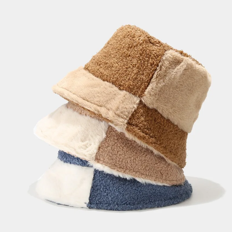 

2022 Winter Hat Bucket Hats Women Faux Fur Fluffy Warm Sun Hat Autumn Winter Outdoor Panama Fisherman Cap Hat For Women