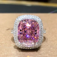 gorgeous women pink cubic zirconia ring elegant silver finger ring wedding bridal proposal jewelry anniversary birthday gift