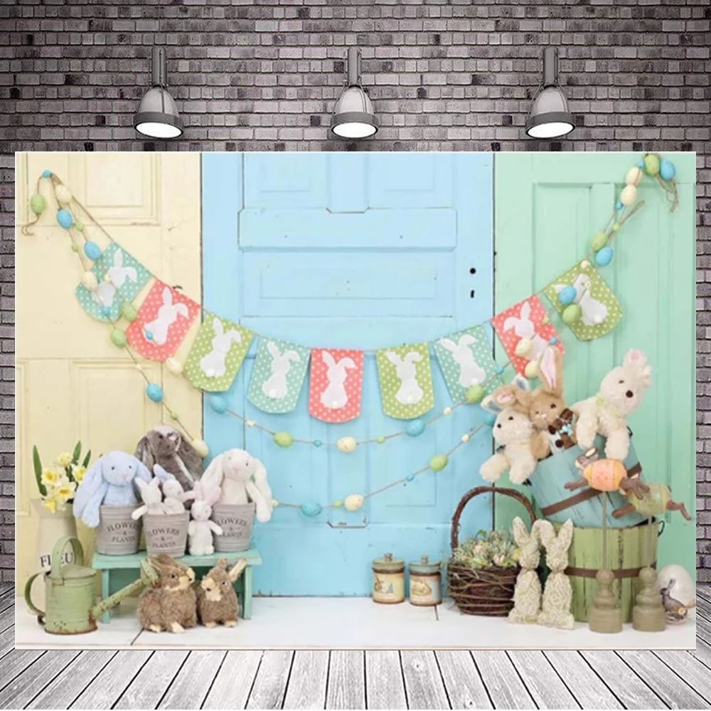 

Photography Backdrops Spring Easter Eggs Cute Rabbit Decorations Children Birthday Photo Props Studio Booth Background