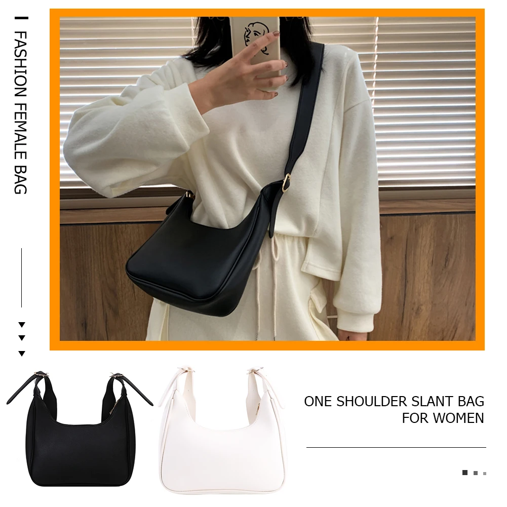

Simple Female Crescent Shape Crossbody Shoulder Bag Pure Color Messenger Handbag