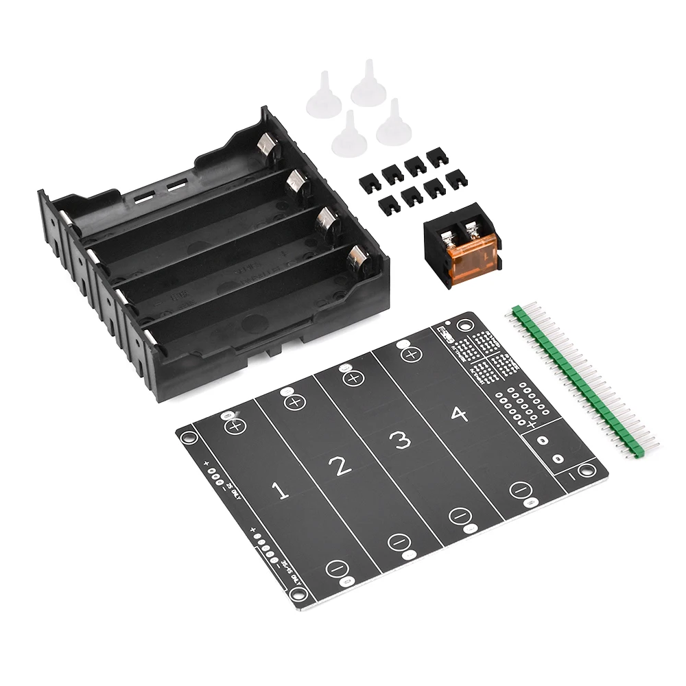 

4 Slots 21700 18650 Battery Case Holder in Parallel 3.7V Pole Black for soldering Storage Box in Parallel Plastic Batteries Case