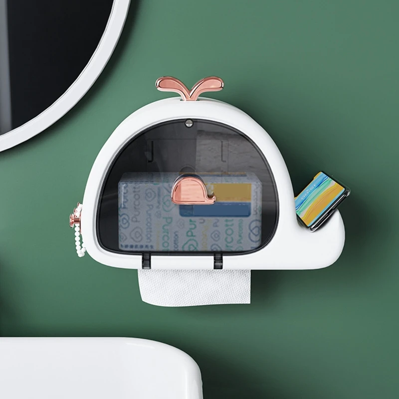 

Cute Whale Shaped Toilet Paper Dispenser Wall Hanging Paper Tissue Box Punch-free Toilet Paper Holder Easy Installation M68E