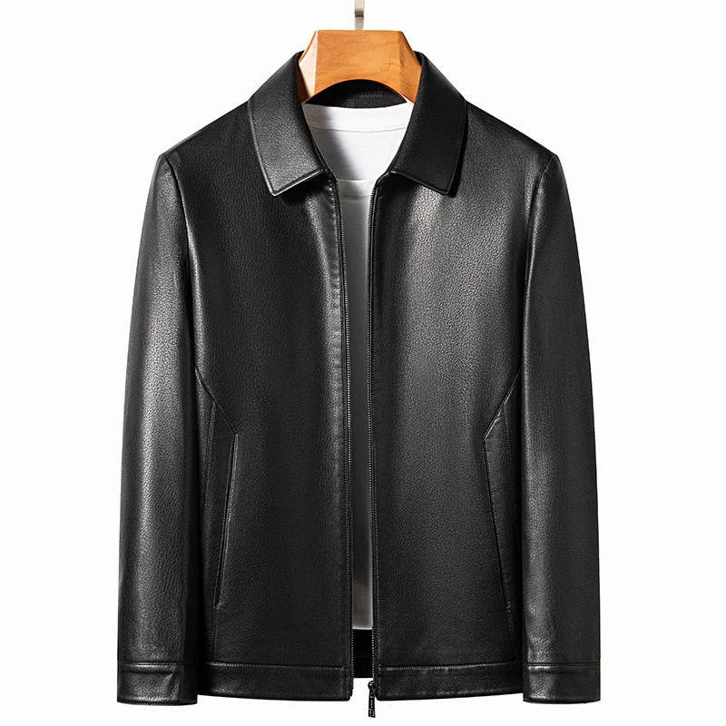 Men Leather Down Coat Genuine Sheepskin Jacket Winter jacket Black ...