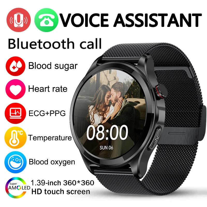 

Blood Sugar Smart Watch Men ECG+PPG Bluetooth Call Voice Assistant Automatic Infrared Blood Oxygen Blood Pressure Health Watches