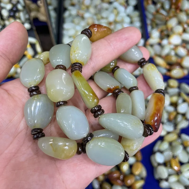 Xinjiang Hetian Jade Pebble Браслет из грубого камня Разбросанные бусины Аксессуары Ожерелье