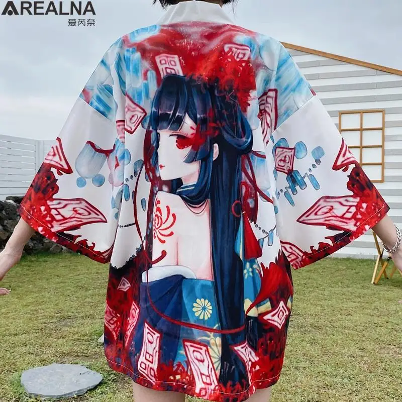 

Кимоно женское с 3D принтом, юката, японская одежда, летняя азиатская уличная одежда, кардиган для косплея, рубашка, халат в японском стиле, хаори