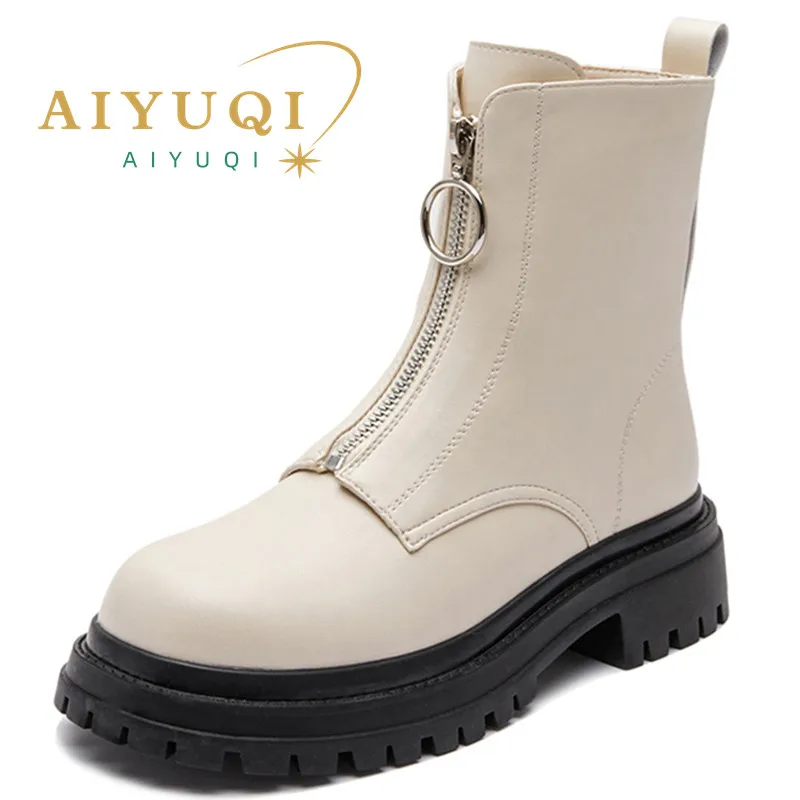 

AIYUQI Ankle Boots Women Genuine Leather 2023 New Front Zipper Autumn Boots Women Trendy College styleb Women Booties