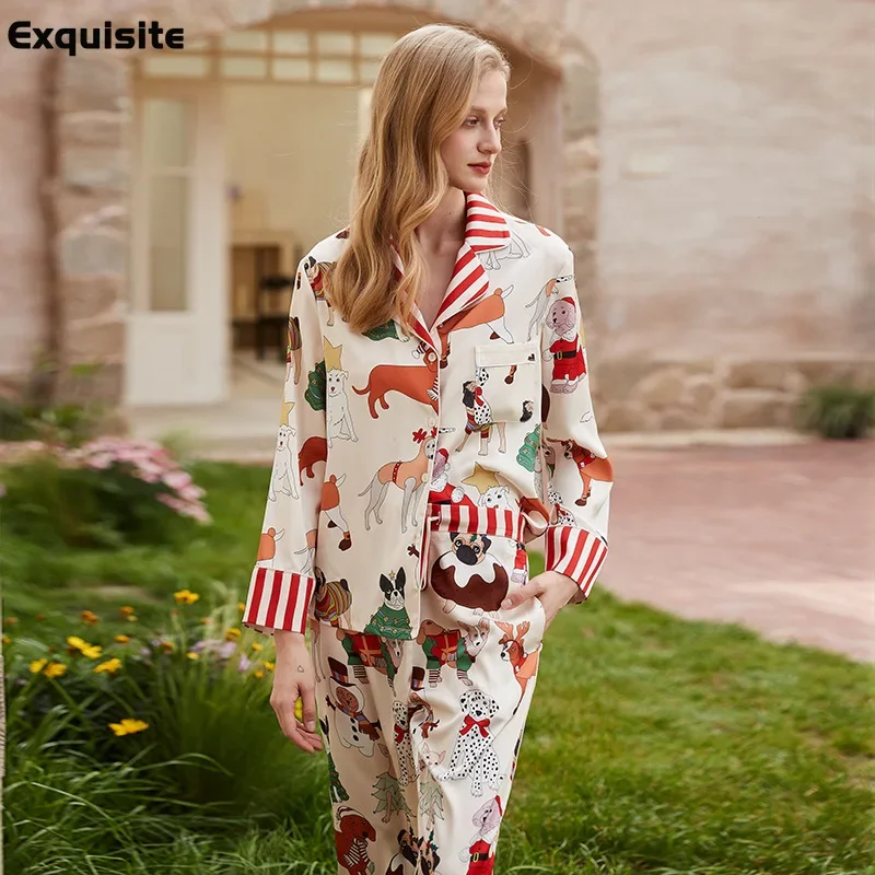 Новый атласный шелковый пижамный комплект с принтом из 2 предметов женский