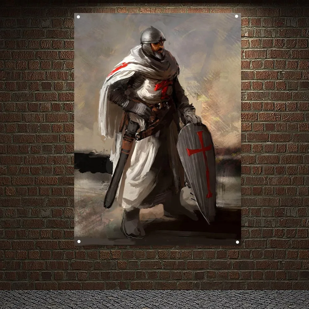 

Knights Templar Wall Art Posters and Prints Crusader Warrior Banner Wall Hanging Flag Canvas Painting For Bedroom Living Room D4