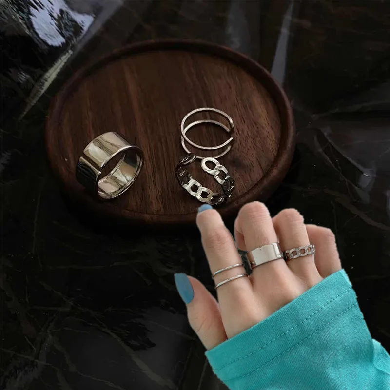 

2022 New Fashion Simple Design Anillos Vintage Silver Color Joint Rings Sets Jewelry Korean Version Joint Rings for Women