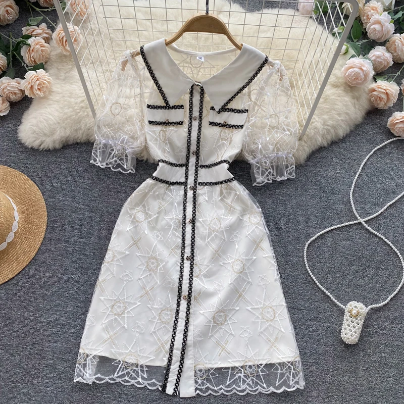 

Женское кружевное платье-трапеция, роскошное элегантное Сетчатое однобортное платье во французском стиле с вышивкой, лето