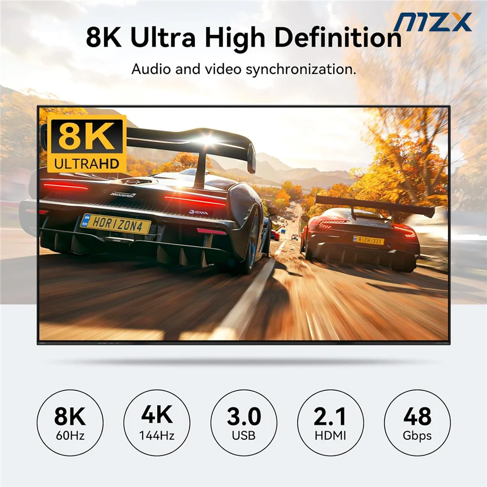 Фото MZX 8K HDMI-совместимый KVM-переключатель 1 монитор 4K 144Гц 4x1 USB 3.0 хаб-переключатель для 4 компьютеров, позволяющий совместно использовать клавиатуру, мышь, USB-принтер. №4